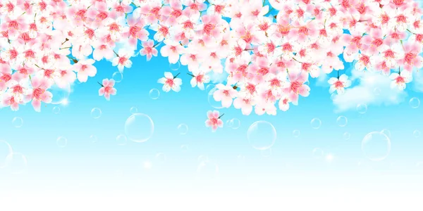 Cherry Blossoms Spring Landscape Background — Stock Vector