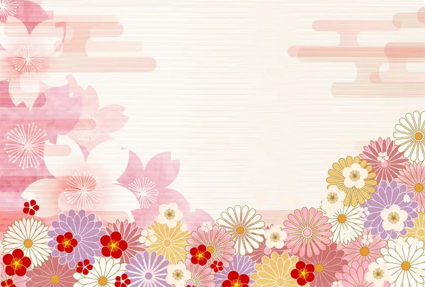 Flores Cerejeira Primavera Padrão Fundo Japonês — Vetor de Stock
