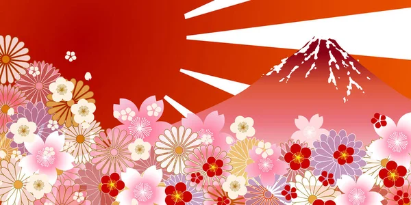 Гора Цветение Вишни Фудзи Фоне Японского Рисунка — стоковый вектор
