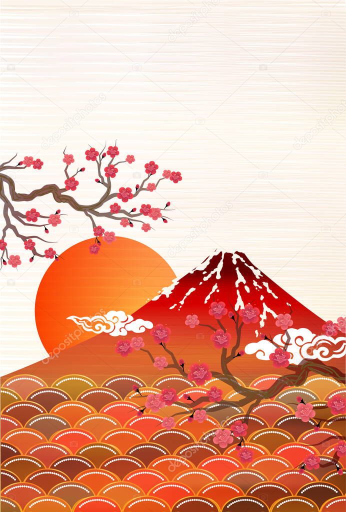 Mt. Fuji plum Japanese pattern background 