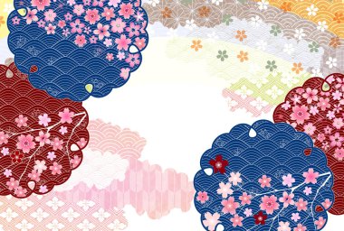 Kiraz çiçekleri Japon desenli bahar arkaplanı 