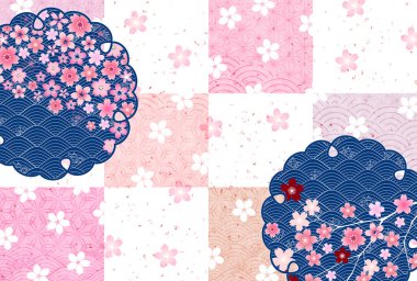 Kiraz çiçekleri Japon desenli bahar arkaplanı 