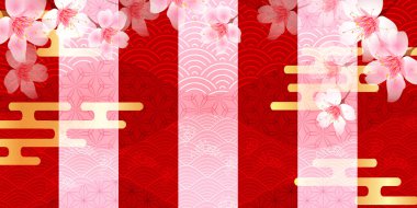 Kiraz çiçekleri Japon desenli bahar arkaplanı 