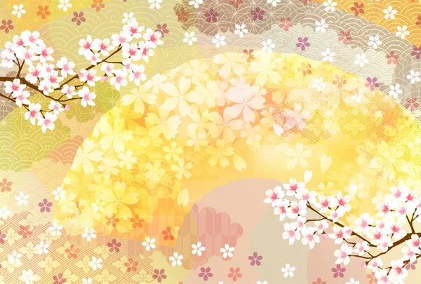 Kiraz Çiçekleri Japon Desenli Bahar Arkaplanı — Stok Vektör