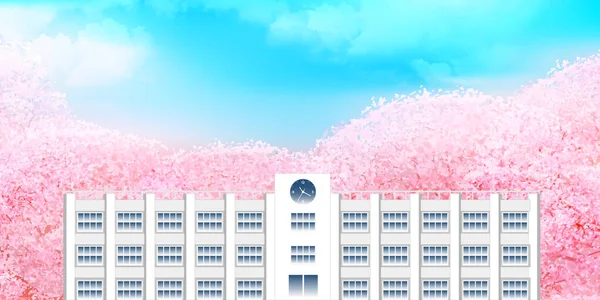 Kirschblüte Schullandschaft Hintergrund — Stockvektor