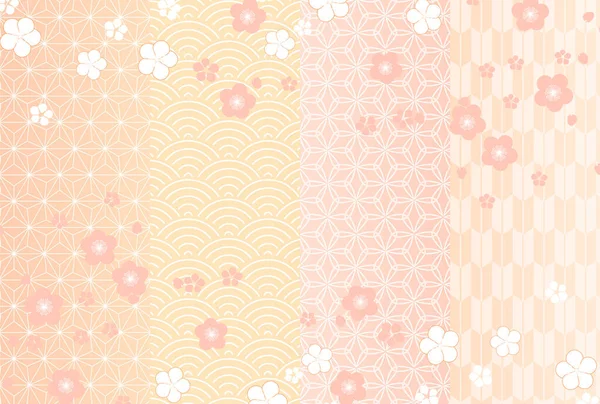 Plum Japanese Pattern Spring Background — Stock Vector