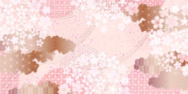 Kiraz çiçekleri Japon desenli bahar arkaplanı 