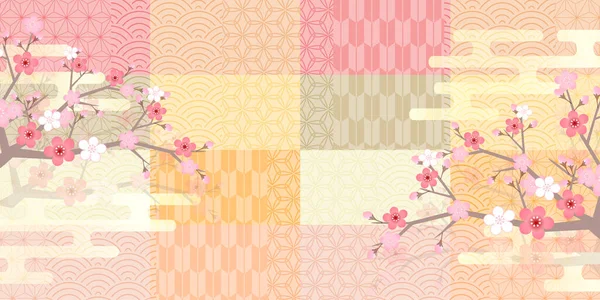 雛祭り梅 日本のパターンの背景 — ストックベクタ