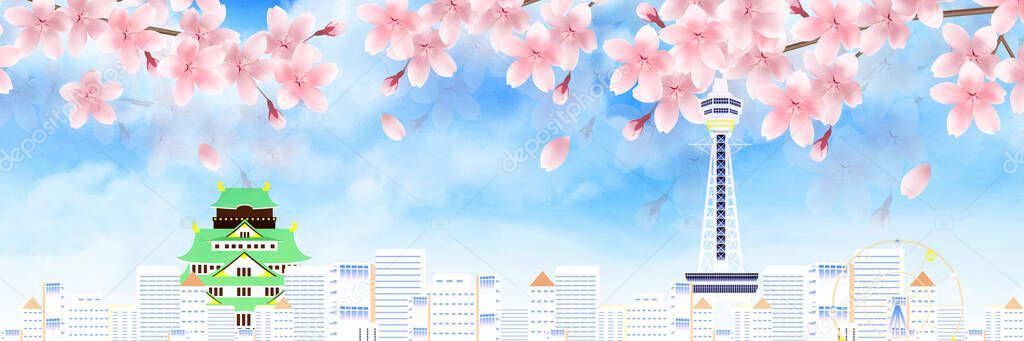 Cherry blossoms Japanese pattern spring background 