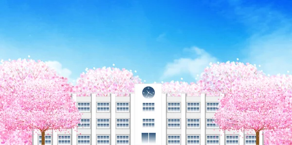 Cherry Blossoms School Spring Background — Stock Vector
