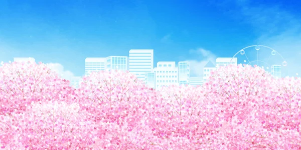樱花建筑景观背景 — 图库矢量图片