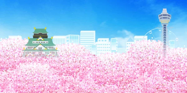 Körsbär Blommor Osaka Landskap Bakgrund — Stock vektor