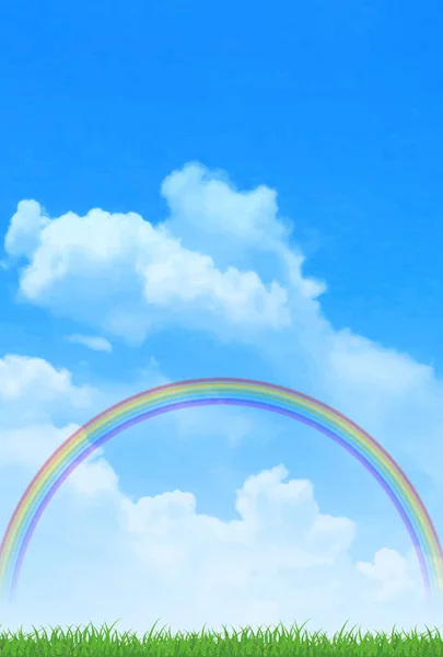 Sky Clouds Rainbow Landscape Background — Stock Vector