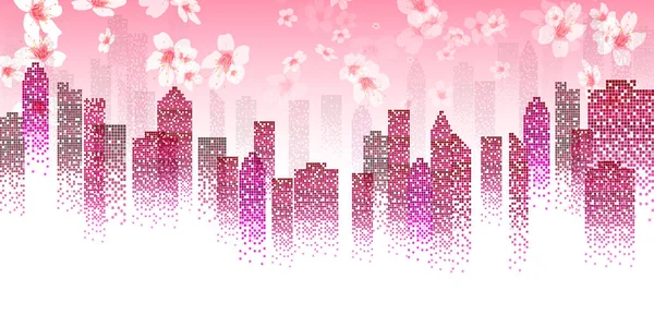 Cherry Blossoms Byggnad Våren Bakgrund — Stock vektor