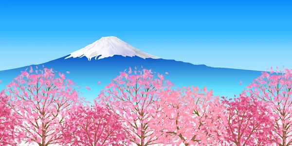 Гора Цветок Вишни Фудзи Весенний Фон — стоковый вектор