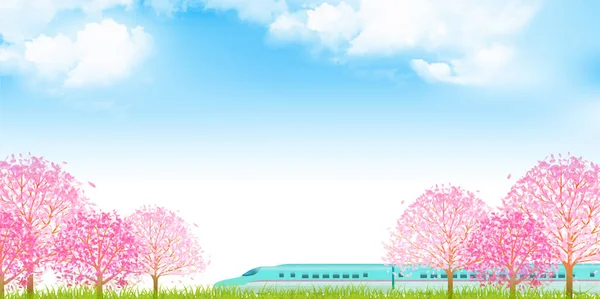 Bullet Train Cherry Blossom Background Spring - Stok Vektor