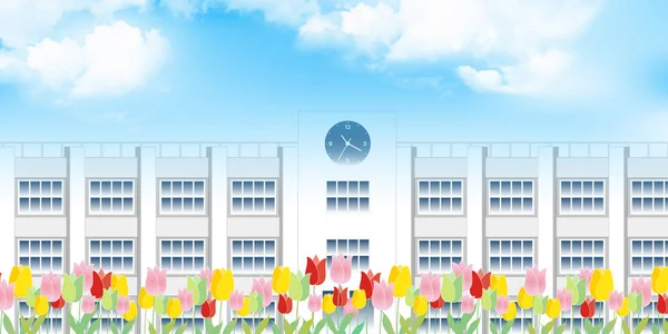 Escuela Tulipán Flor Primavera Fondo — Vector de stock