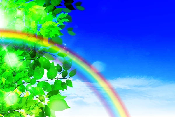 Rainbow Färska Gröna Löv Bakgrund — Stock vektor
