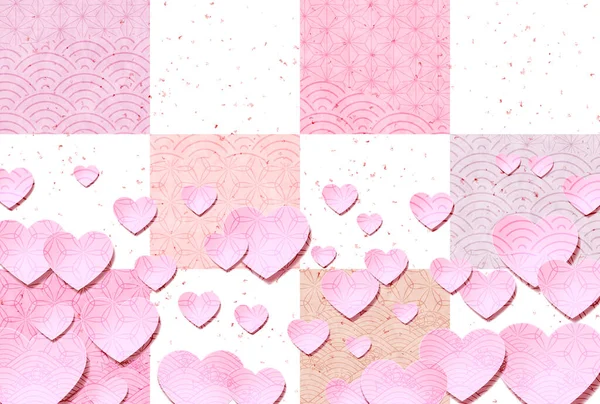 Anyák Napja Valentine Heart Japanese Pattern Háttér — Stock Vector