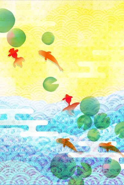 Goldfish Wave Japanese Pattern Background — ストックベクタ