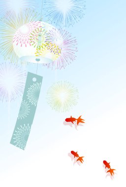 Japon balığı havai fişekleri yaz rüzgârı çanı arka planı