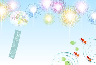 Havai fişek Japon balığı yaz rüzgar çanı arka planı