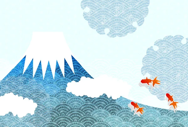 Fuji Motif Japonais Fond Poisson Rouge — Image vectorielle
