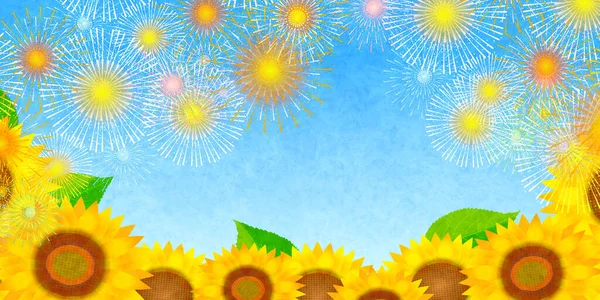 Fireworks Sunflower Summer Japanese Paper Background — Stock Vector