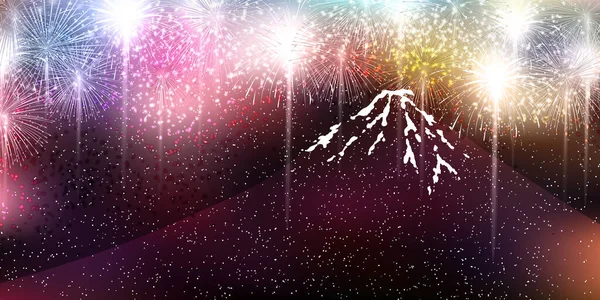 Feuerwerk Fuji Nachthimmel Hintergrund — Stockvektor