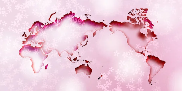 Cherry Blossoms Mapa Mundo Primavera —  Vetores de Stock