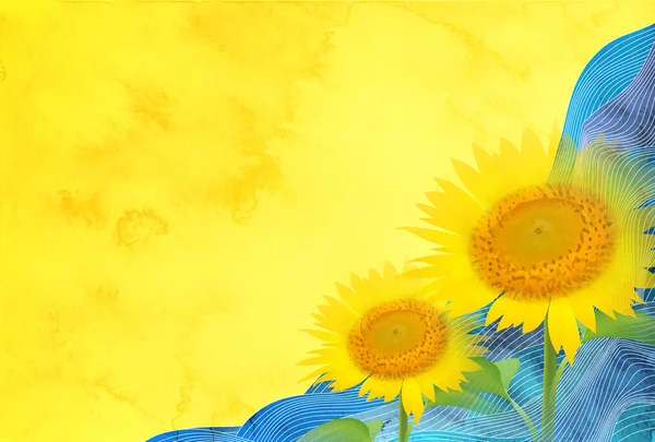 Ola Girasol Papel Japonés Fondo — Vector de stock