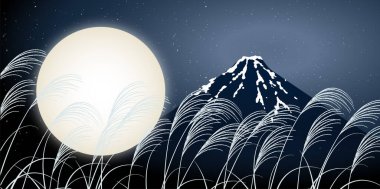 Mt. Fuji 15 gece Ay görünümü arka plan