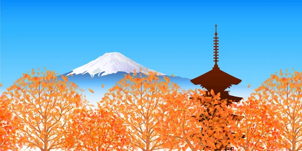 Hojas Otoño Otoño Fondo Fuji — Vector de stock