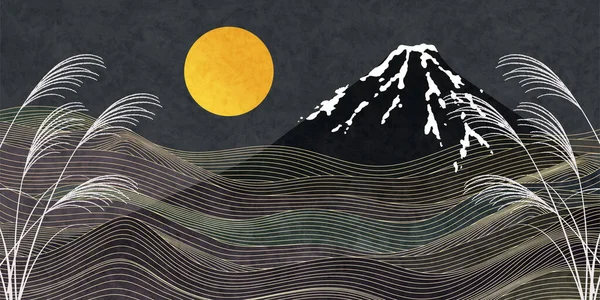 Fuji Moon Viewing Fifteen Nights Background — 스톡 벡터