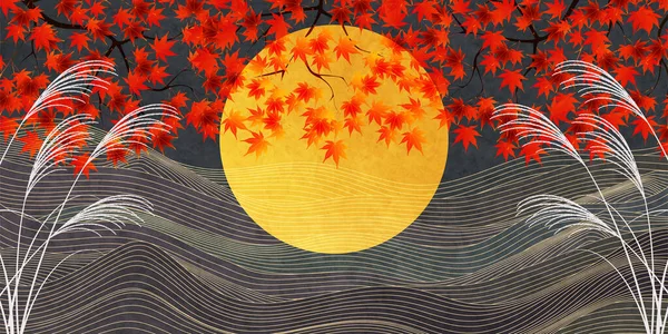 Цукімі Ятнадцять Ночей Осіннє Листя Фону — стоковий вектор