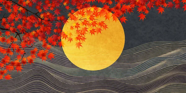Tsukimi Fifteen Nights Autumn Leaves Background — Stock Vector