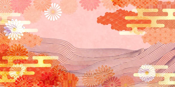 Chrysant Herfst Japanse Patroon Achtergrond — Stockvector