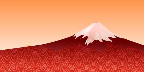Mount Fuji Autumn Wave Japanese Pattern Background — 图库矢量图片