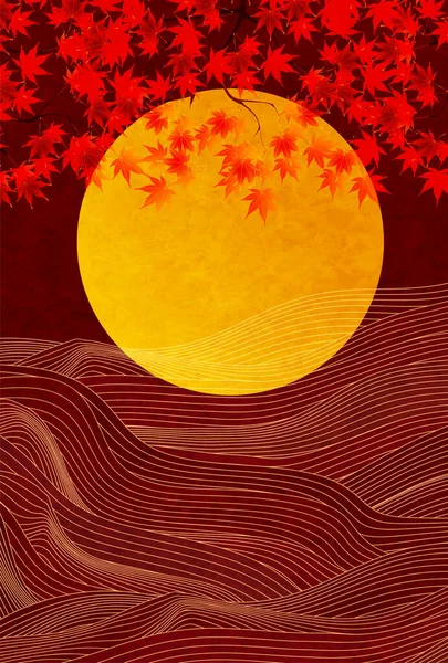 Moon Viewing Autumn Leaves Background — Archivo Imágenes Vectoriales