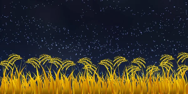 Rice Autumn Harvest Landscape Background — Vetor de Stock