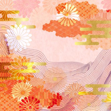Krizantem sonbahar Japon desenli arka plan