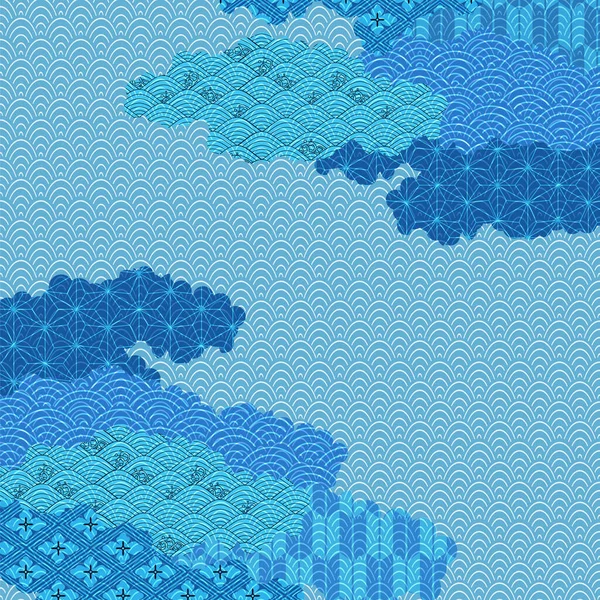 Wave Sea Clouds Japanese Pattern Background — Stockvector