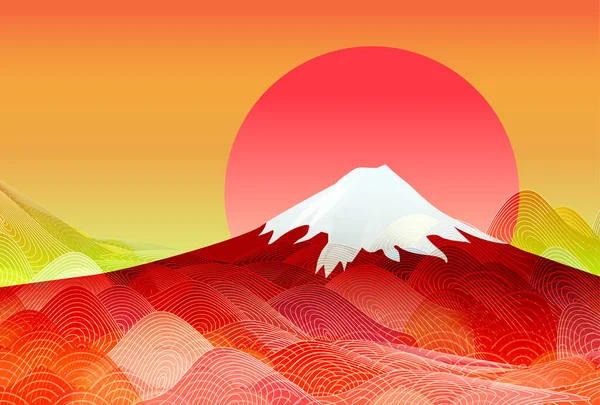 Mount Fuji Soluppgång Nyårskort Bakgrund — Stock vektor