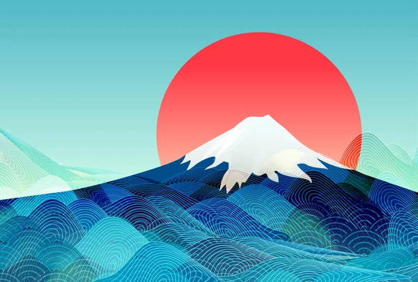 Mount Fuji Napkelte Szilveszter Kártya Háttér — Stock Vector