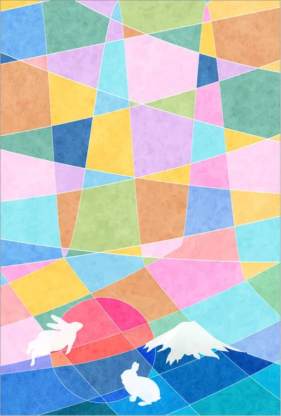 Rabbit New Year Card Fuji Background — 스톡 벡터
