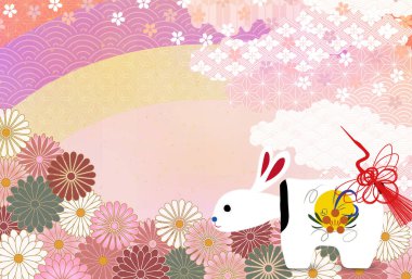 Rabbit New Year's card cherry blossom background