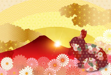 Rabbit New Year's card Mt. Fuji background