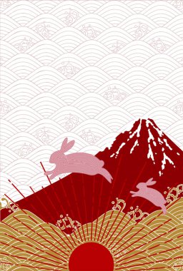 Rabbit New Year's card Mt. Fuji background