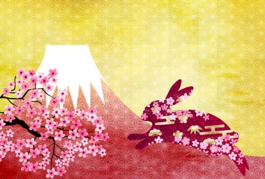 Rabbit New Year's card Mt. Fuji background