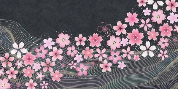 Fleurs Cerisier Vague Motif Japonais Fond — Image vectorielle